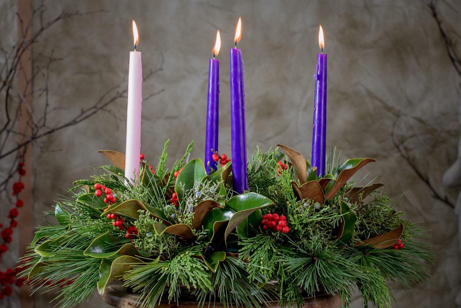 Advent Wreath, Fresh Greens, Holiday Decor
