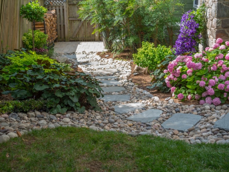 Dry Stream Bed for Drainage with Stepping Stones