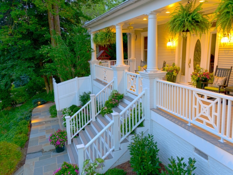 Front Porch with Railing Detail, Deck, Hardscape, Landscape Design