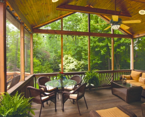 Screened-in wood porch, Hardscape, landscape design